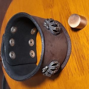 Royalty collection leather and sterling silver cuff